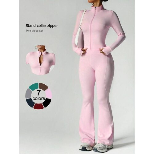 Two piece set womens loungewear set with longsleeve zipup