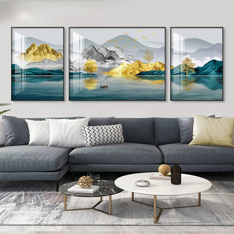 新中式山水客厅装饰画现代简约三联画沙发背景墙装饰壁画挂画墙画