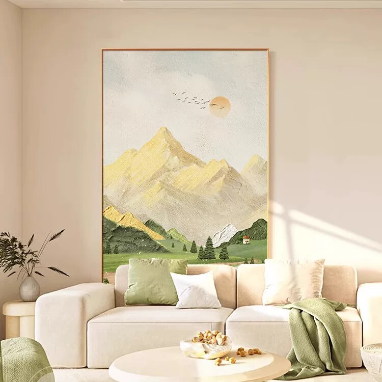 日照金山客厅装饰画沙发背景墙挂画2024新款北欧风入户玄关风景画