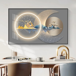 创意饭厅横版 壁画 饰画轻奢大气客厅背景墙挂画2025新款 福禄餐厅装