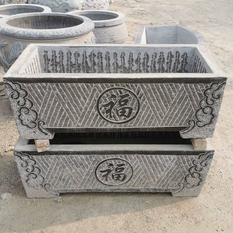青石仿古石雕花盆水缸流水鱼缸庭院水槽养鱼荷花户外石缸摆件石槽