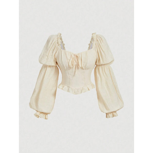 L 23213 Sweet Off-shoulder Bubble Sleeve Tee 纯欲风一字肩 T