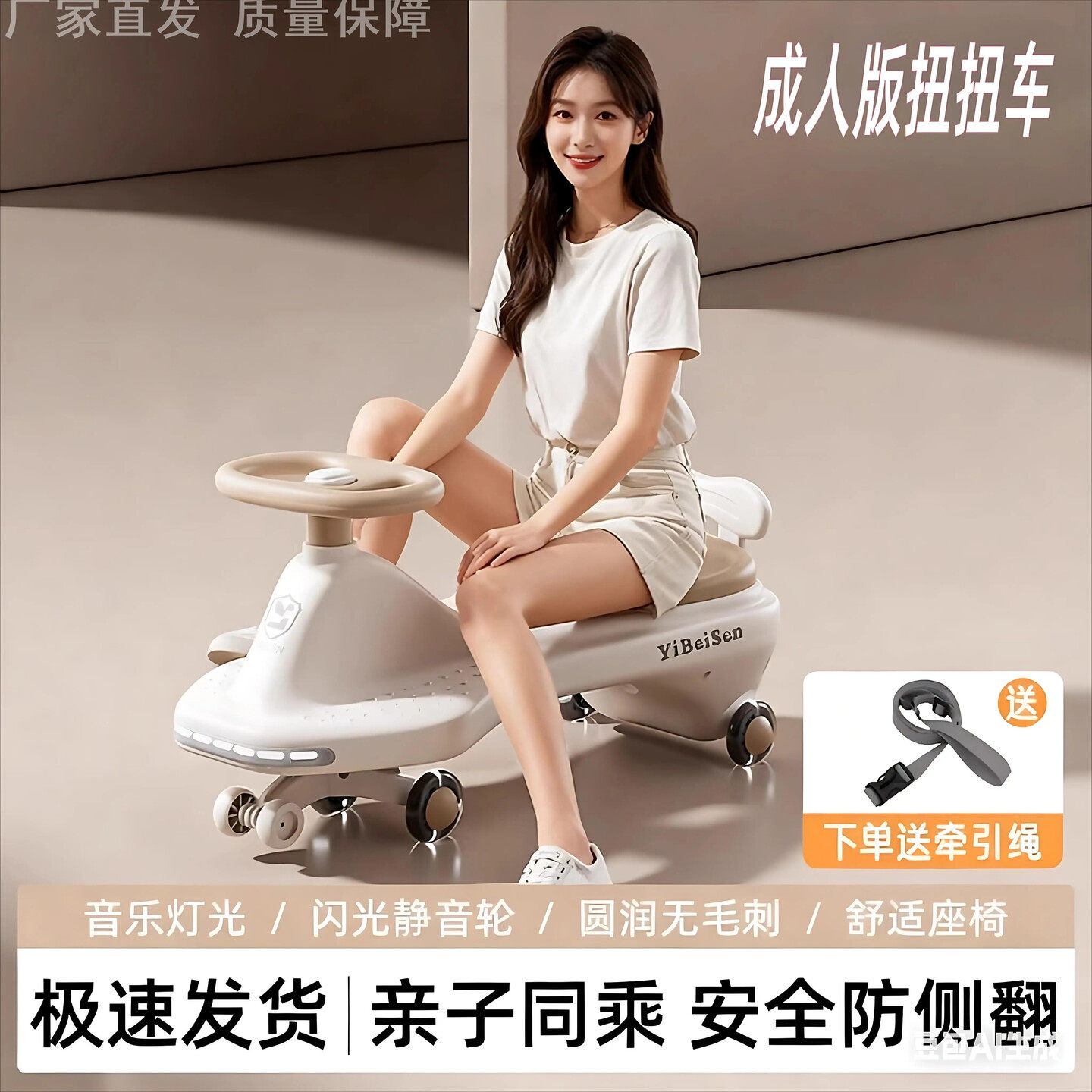 2026新款亲子玩扭扭车大人版户外防侧翻静音儿童溜狗拉车可坐双人