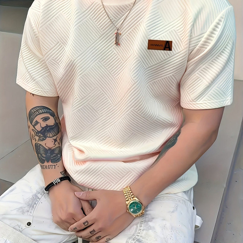 I 93121 Texture Jacquard Plus Size Crew Tees 肌理提花大码圆 - 实物图