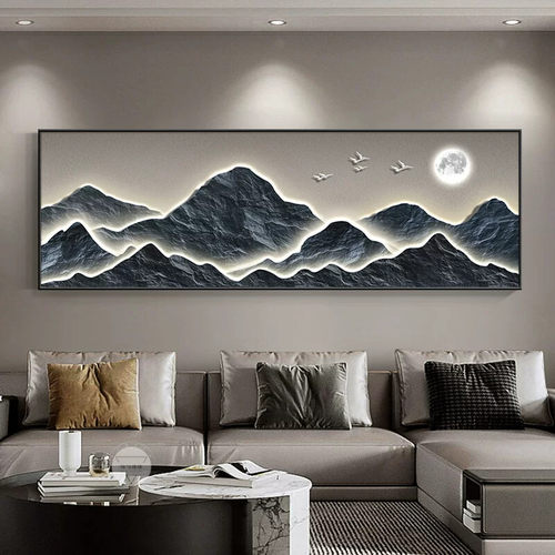 背有靠山现代轻奢客厅沙发装饰画新中式山水挂画茶室办公室墙壁画