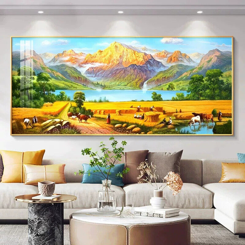 梵高丰收装饰画客厅沙发背景墙挂画高级感寓意好山水风景装饰画