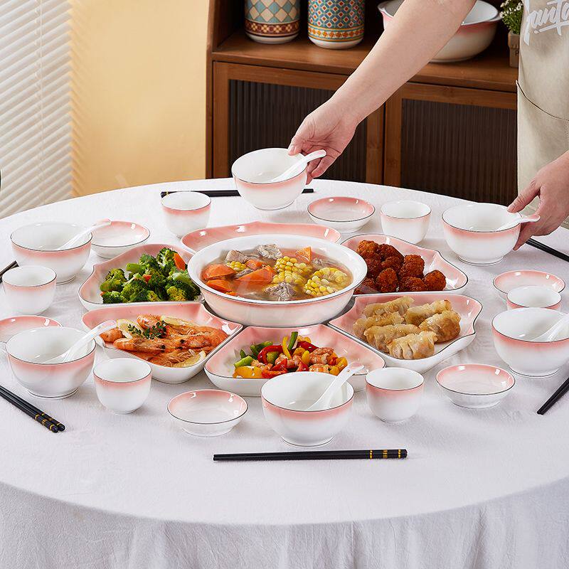 陶瓷拼盘套装家用盘子饭碗汤碗菜盘餐具餐盘碗筷日用瓷碗