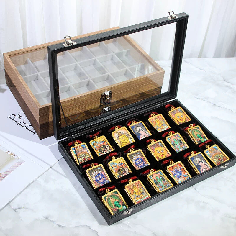 唐卡收纳盒子扎基拉姆佛牌收藏展示盒子带盖防尘吊坠项链架18位