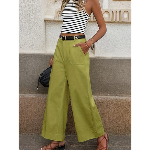 K 13318 Solid straight women's casual pants 纯色直筒荷包裤