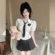 衬衫 女小清新设计感纯欲短袖 半身裙两件套女 套装 学院风jk制服新款