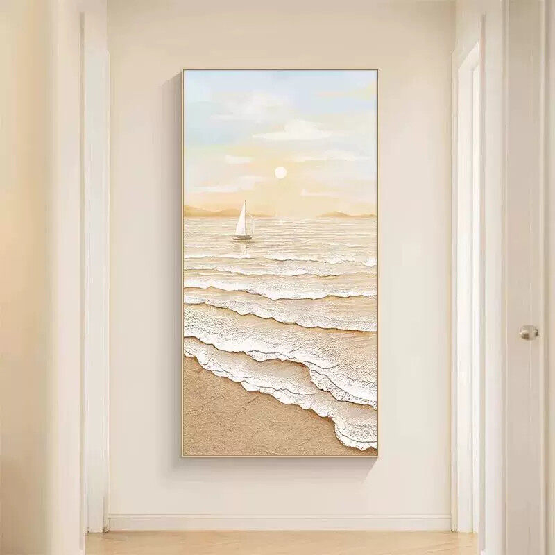 原木奶油风玄关装饰画海浪风景入户正对门壁画高级感走廊过道挂画