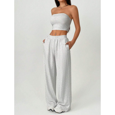 Y 46980 Solid wide leg straight pants 纯色阔腿直筒长裤