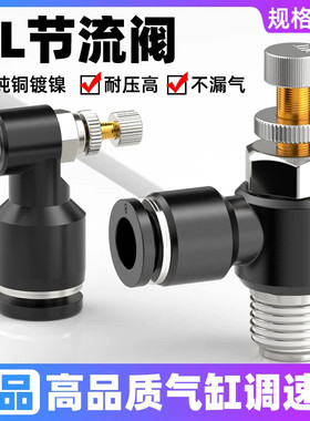 气动气管接头气缸调速阀SL8-02调节阀黑色可调 节流阀SL4-M5 6-01