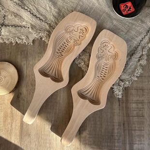 鱼卡子模具木质大号鲤鱼馒头模具蒸花样饽饽卡子一对鱼形面食工具