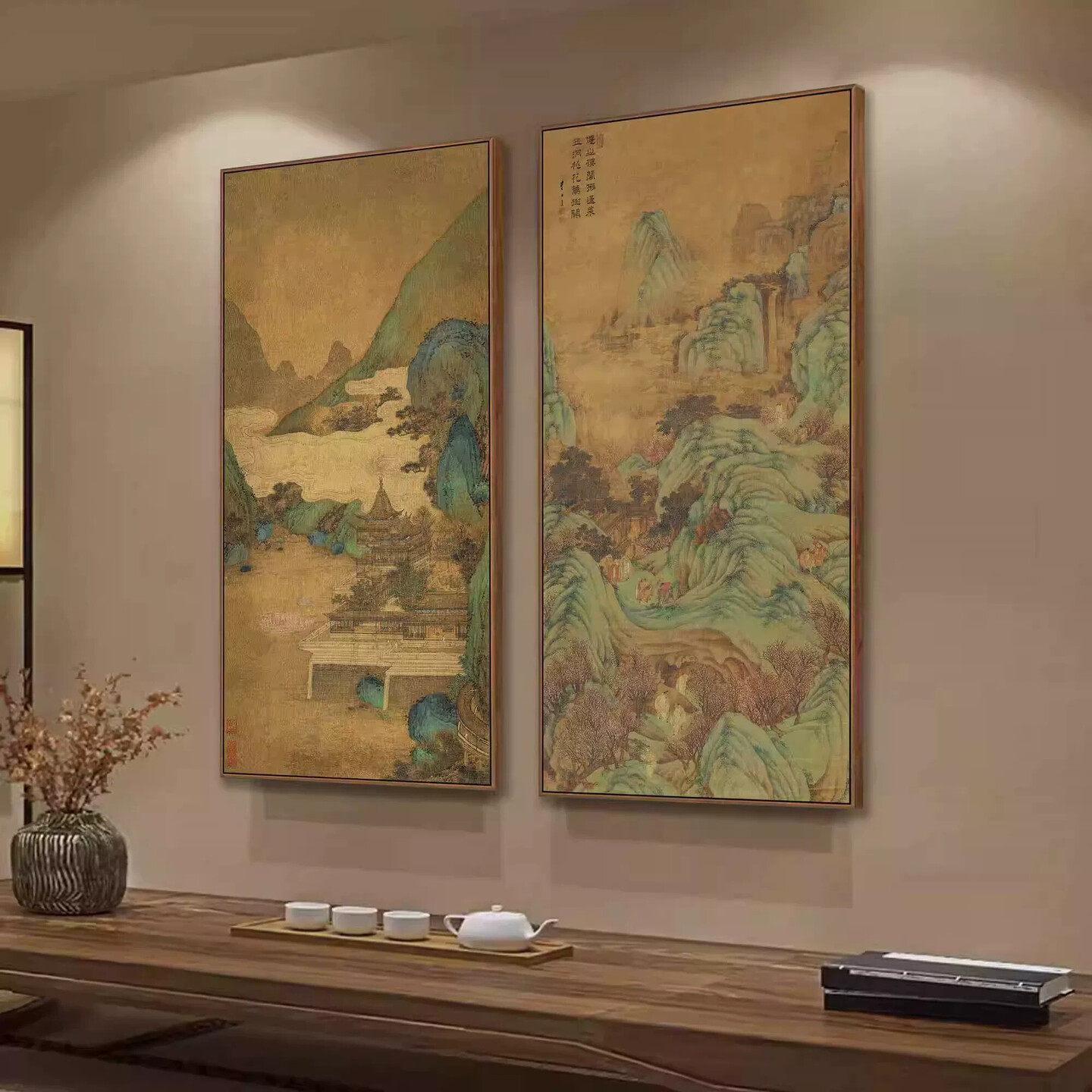 中国风禅意山水古画别墅楼梯间玄关挂画茶室书房酒店大堂装饰画框