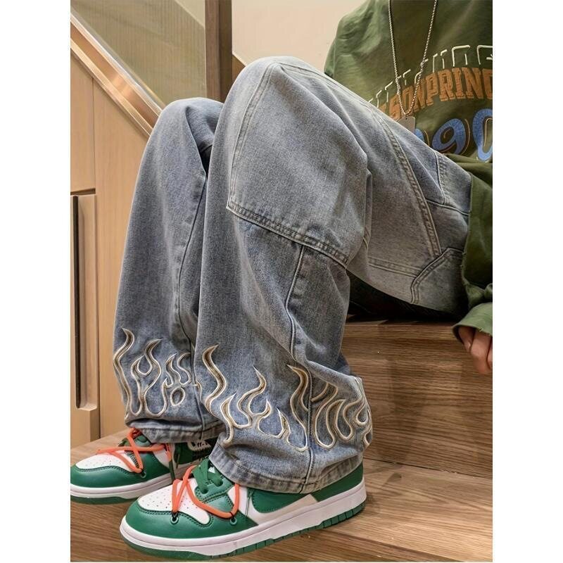 Wide Leg Loose Baggy Jeans For Men Hip Hop Grunge Demin图片