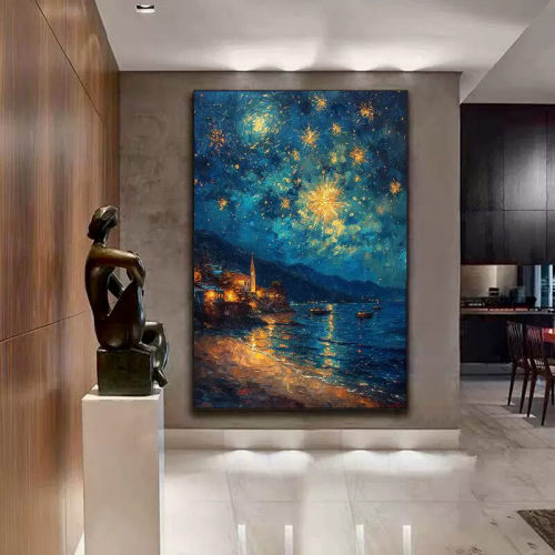 莫奈世界名画星空日出大海玄关装饰画抽象竖版过客厅餐厅卧室挂画