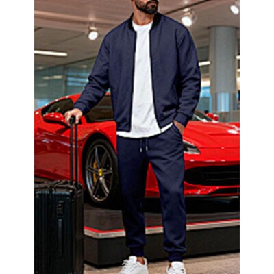 Men's Casual Fitted Baseball Jacket Set Fall Winter Thin