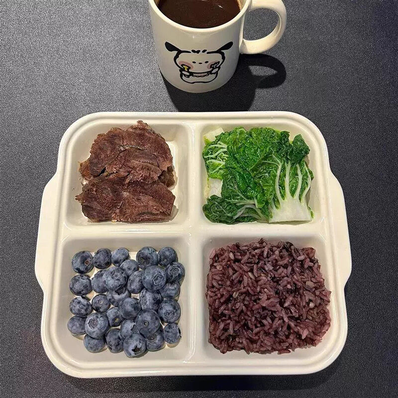 分格陶瓷盘分餐饭盘减肥定量控食家用客厅茶几果盘零食坚果盘