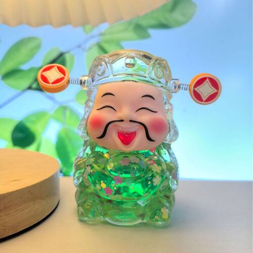 创意流沙爆闪财神爷入油流沙瓶亚克力桌面摆件漂浮大号财神对对碰