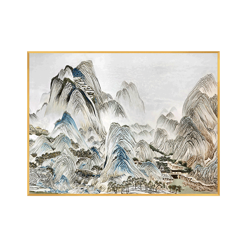 新中式沙发背景墙挂画背有靠山掐丝珐琅彩装饰画茶室办公山景壁画