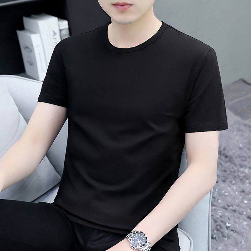 男士短袖T恤2025棉质新款圆领白色夏季纯色半袖打底体恤修身上衣
