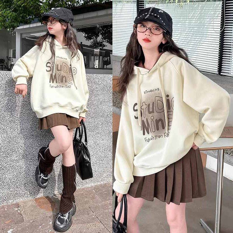 女童卫衣春装2025新款洋气儿童网红宽松长袖春秋季中大童连帽上衣