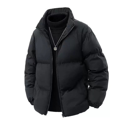 Men's Black Street Style Puffer Jacket Stand Collar