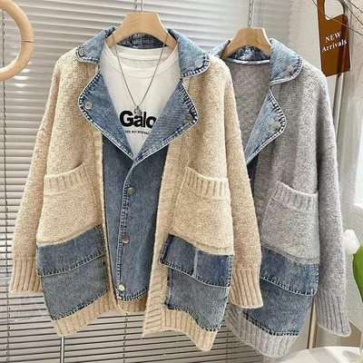 Autumn Winter Women Splicing Denim Jacket Women Long Sleeve