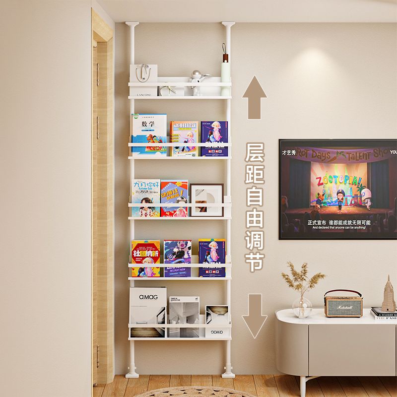 儿童书架门后窄超薄置物架自由调节顶天立地宝宝书本绘本收纳架