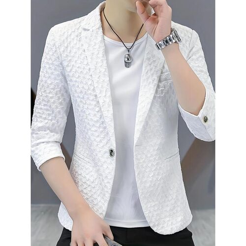 N 41251 Men's White Wrinkle Jacquard Jacket 褶皱提花夹克
