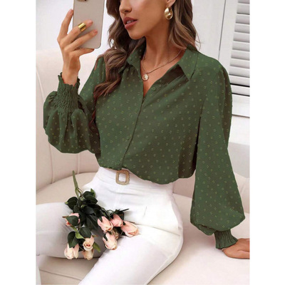 A 70199 Stand collar jacquard mid sleeve shirt 立领提花中袖