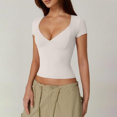 Womens Sweetheart Neck Short Sleeve TShirtsFit Basic Tee