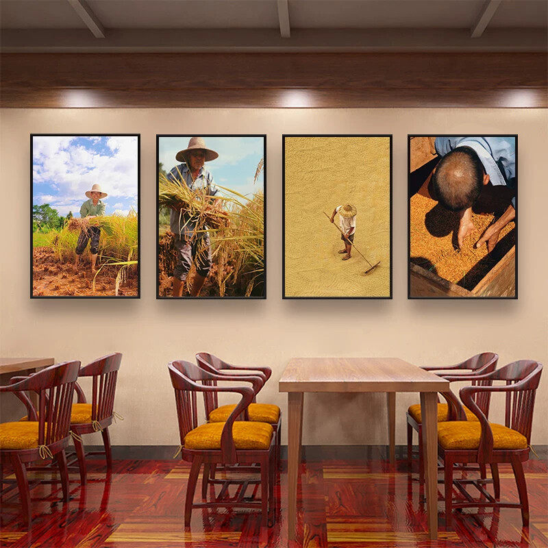农耕文化装饰画农民劳作农忙乡村田园风景怀旧挂画农家乐农庄壁画