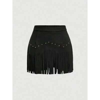 Womens Fringe Trim Short Skirt Chic Elegant Solid Color