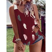 Plus Size Feather Print Hollow Out V Neck Tank Top Plus thumbnail 6