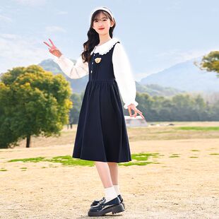 女童学院风春秋套装儿童洋气春季学生演讲背带裙大童13春装两件套