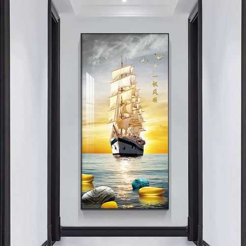 一帆风顺玄关装饰画现代轻奢客厅走廊过道壁画高档大气正对门挂画