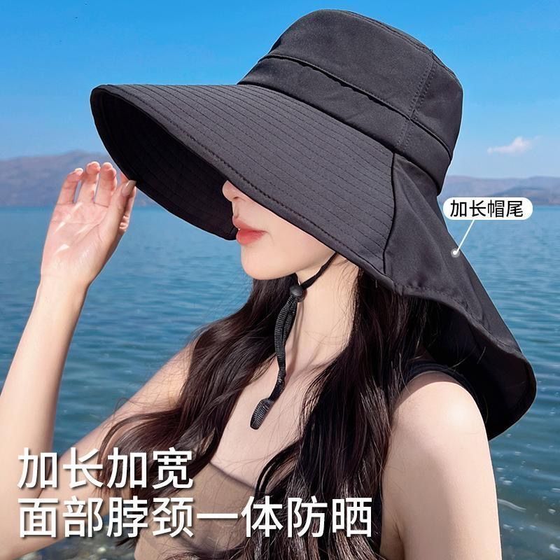 紫外线防晒遮脸披肩太阳防风骑车遮阳帽百搭渔夫帽夏天海边