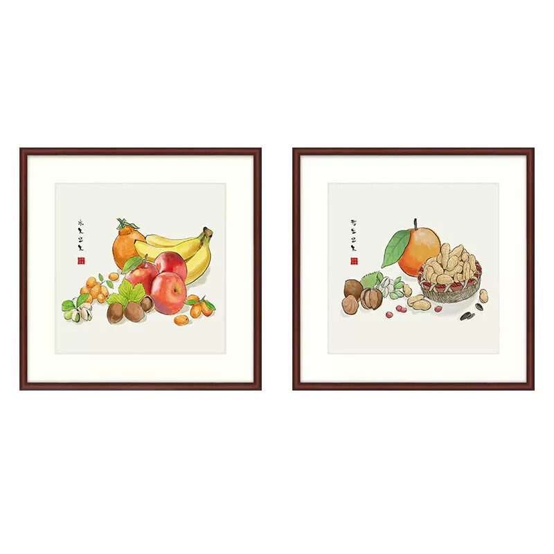新中式水果蔬菜装饰画客厅背景墙可实木挂画