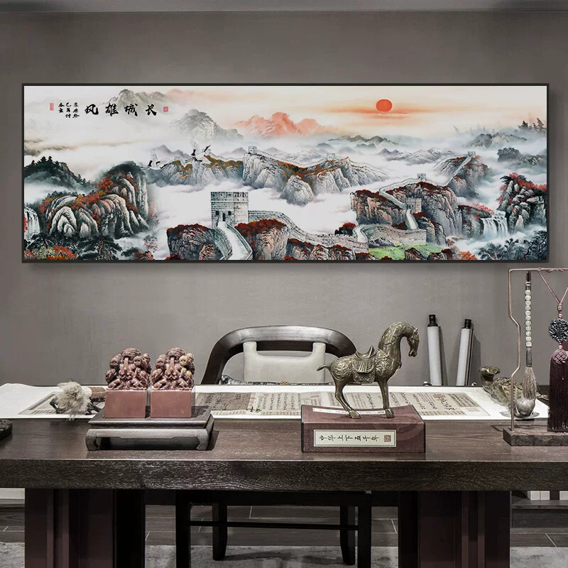 鸿运当头国画客厅中国风山水画办公室招财挂画新中式背景墙装饰画