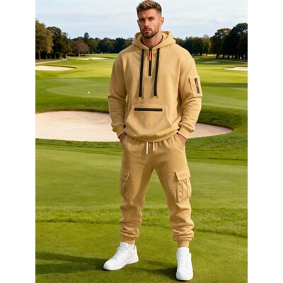 Men's 2 Piece Tracksuit Set Half Zip Hoodie with Cargo