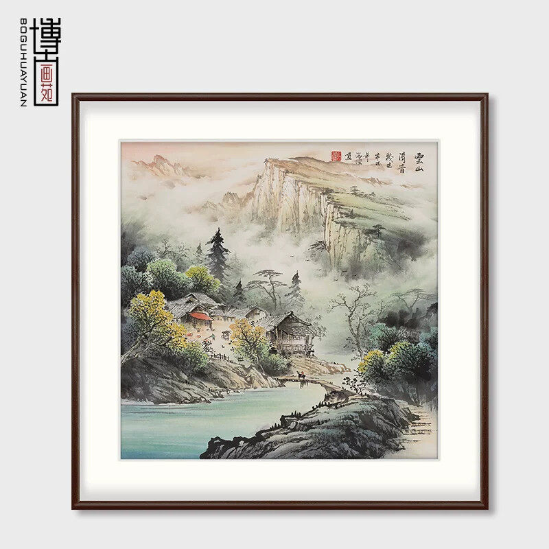 新中式玄关装饰画手绘山水画办公室挂画饭厅走廊壁画招财水墨画