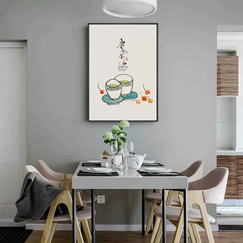 新中式餐厅装饰画田园风饭厅厨房挂画沙发背景壁画中国风三联墙画