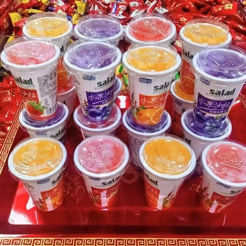 新日期阳春雪水果沙拉果冻一整箱摆摊168g杯装蓝莓草莓香橙味