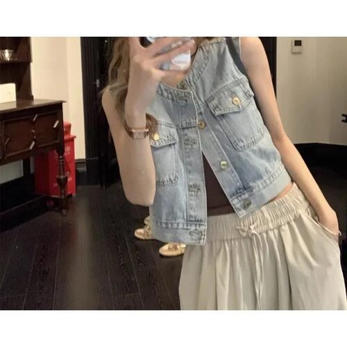Y 84233 Denim Vest Top Women 牛仔背心马甲 欧美跨境亚马逊