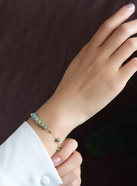 小算盘珠手绳纯天然A货翡翠蓝水算盘珠女款时尚手链。百搭闺蜜手