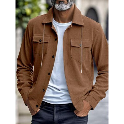 Men's Thick Corduroy Jacket Casual Fitted Long Sleeve Stand