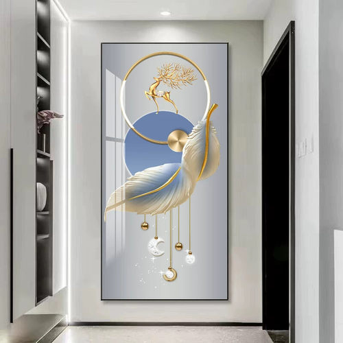 入户玄关装饰画现代轻奢客厅走廊尽头挂画高档抽象羽毛正对门壁画