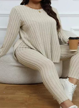 2 4 Piece Set Plus Solid Ribbed Knit Split Hem Tee High